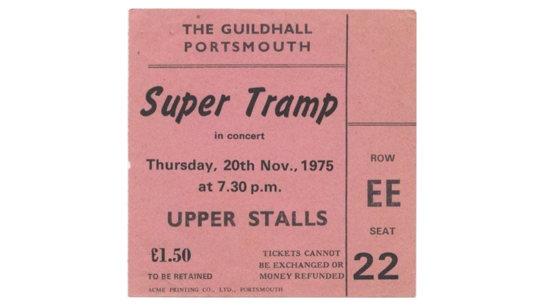A ticket for Super Tramp in 1975